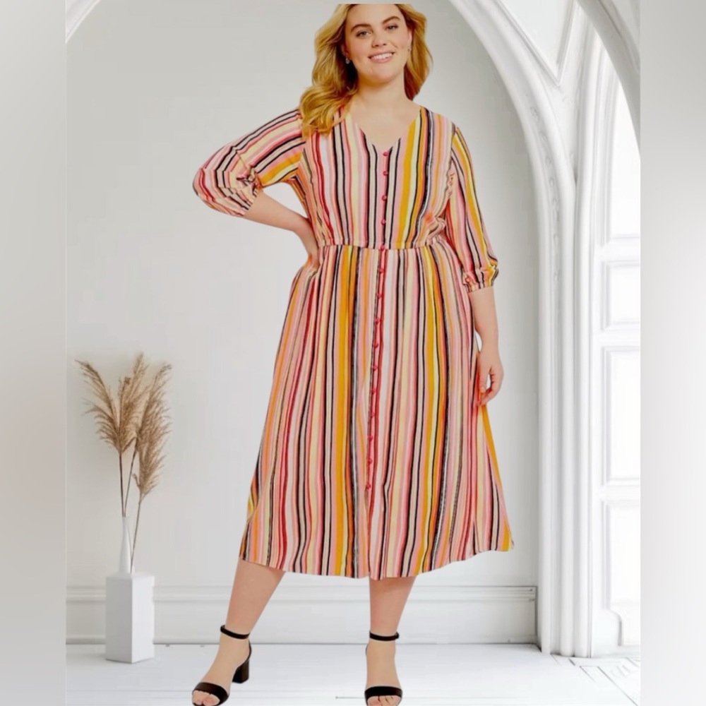 NWT Lane Bryant Button-Front Spring  Dress Elastic Waist Stripes Size 20 $89